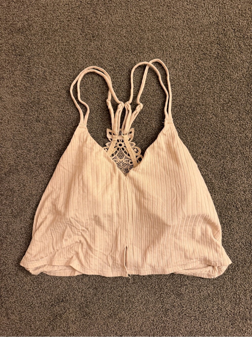 American Eagle Outfitters Cream Ribbed Crochet-Back Cami